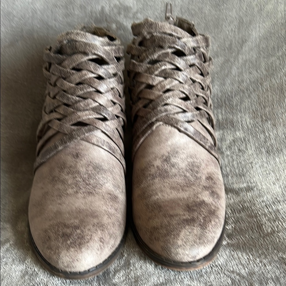 Fergalicious Brown Heeled Boots with Vintage Woven Detail